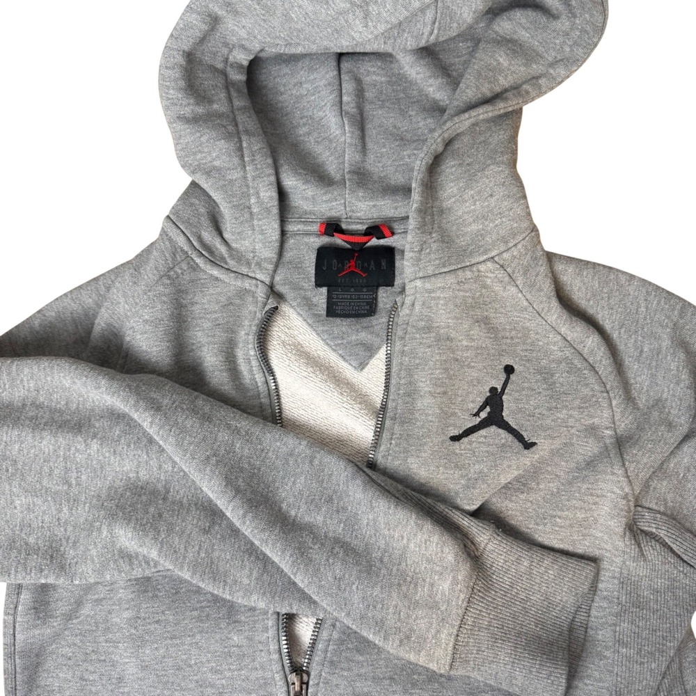 Jordan Full Zip Hoodie Youth‎ Large Grey Jumpman Logo Athletic Sweatshirt